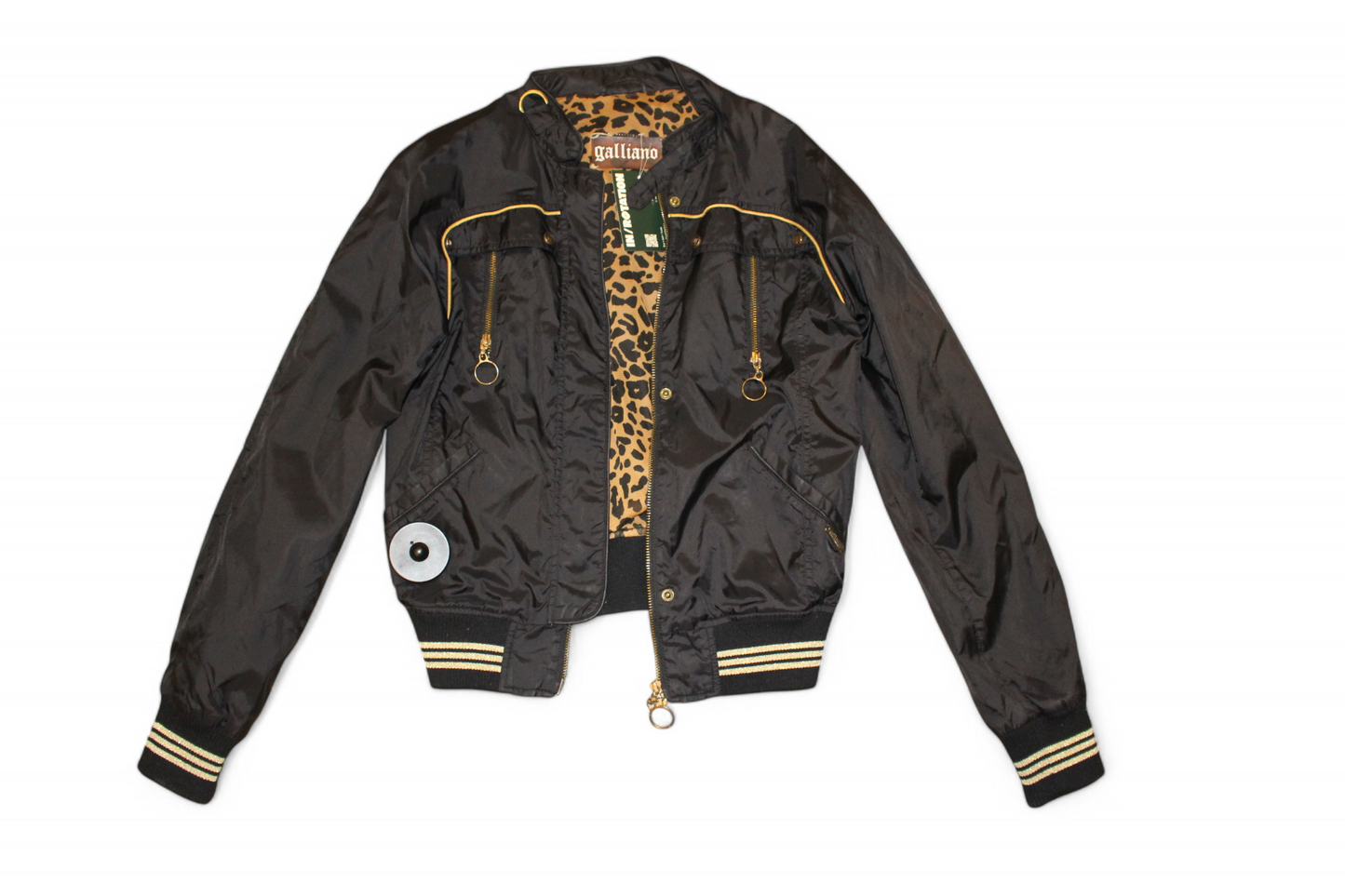 Galliano Jacket, Black, Bomber, Leopard print lining, Size S