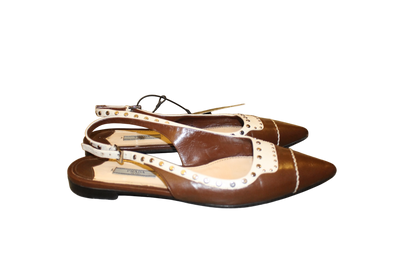Prada Schuhe Braun und Weiß, Spitz zulaufende Ballerinas, Leder, Größe 39
