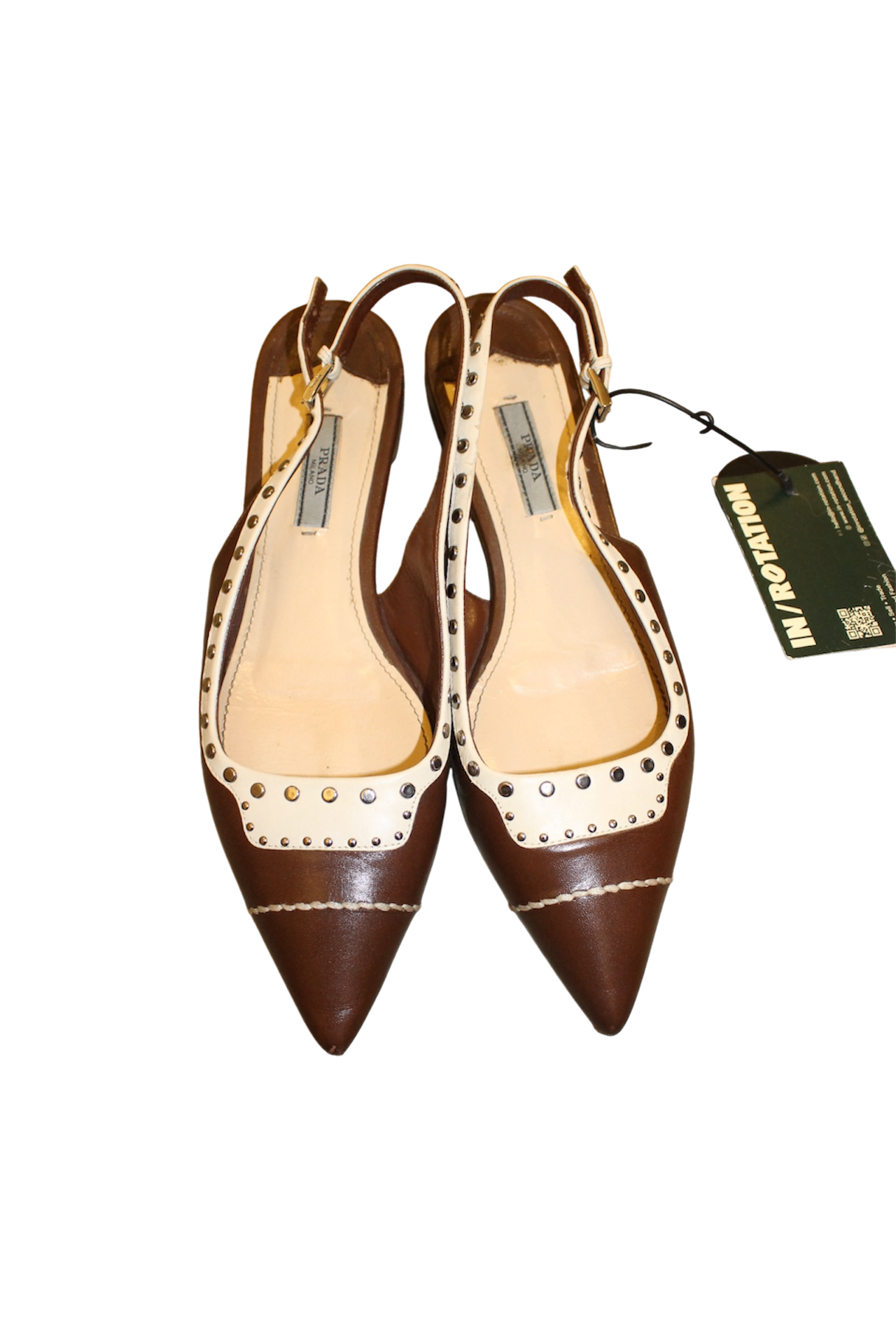 Prada Schuhe Braun und Weiß, Spitz zulaufende Ballerinas, Leder, Größe 39