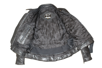 Vintage Biker Jacket Black Leather, Size M