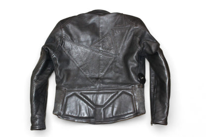 Vintage Biker Jacket Black Leather, Size M