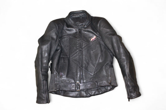 Vintage Biker Jacket Black Leather, Size M