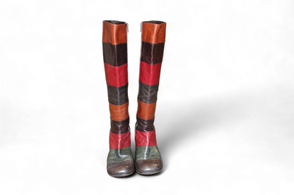 Vintage Boots 38 Brown, red and green Leather, Cassandra Roma