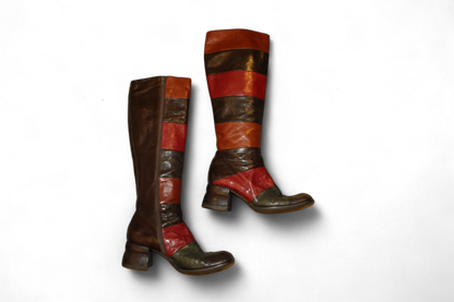 Vintage Boots 38 Brown, red and green Leather, Cassandra Roma