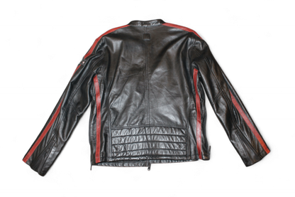 Freaky Nation Jacket XL Black Leather, Red and white stripes