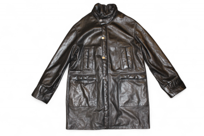 Vintage Coat Black Leather, Metal panels, Size L