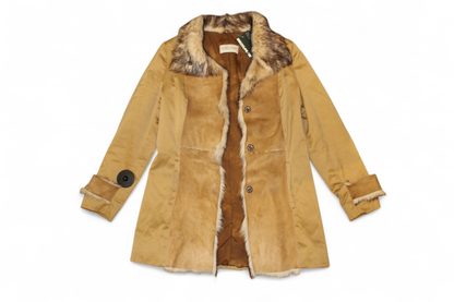 Vintage Coat Camel Faux suede, Faux fur trim, Visconf, Size M