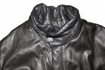 Vintage Coat Black Leather, Metal panels, Size L