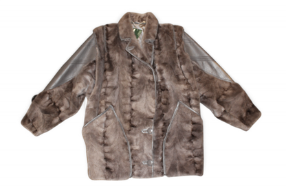 Vintage Coat M Grey Leather and fur, Klaus Allensell, Se