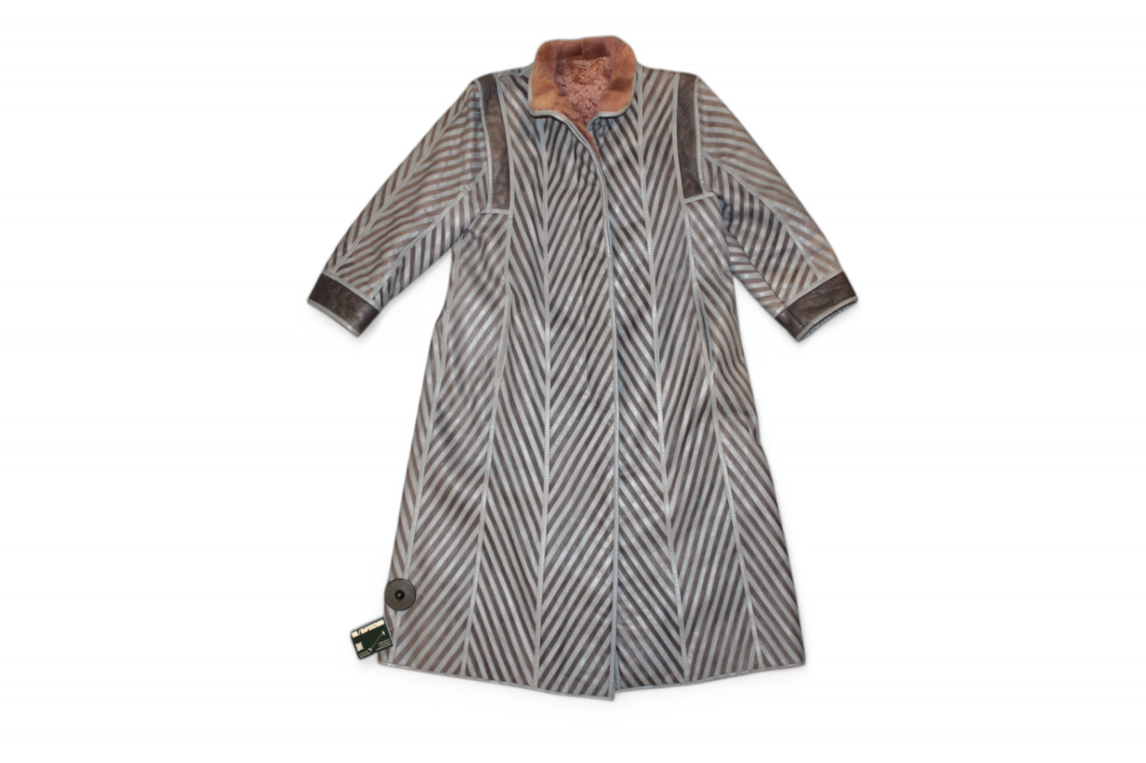 Vintage Coat S/M Grey Leather, Striped panels, C