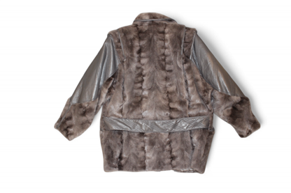Vintage Coat M Grey Leather and fur, Klaus Allensell, Se