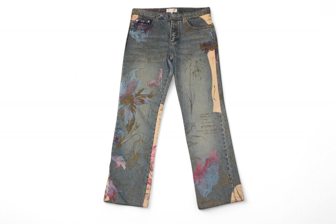 Roberto Cavalli Jeans M Blue, Floral print, Leather patches, C