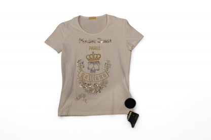 Galliano Tshirt S White Cotton blend, Gold and silver embroidery, B