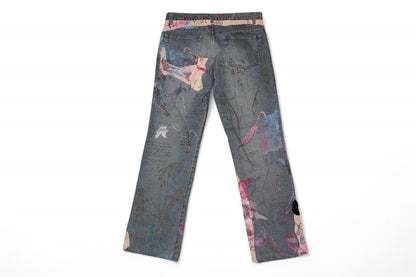 Roberto Cavalli Jeans M Blue, Floral print, Leather patches, C