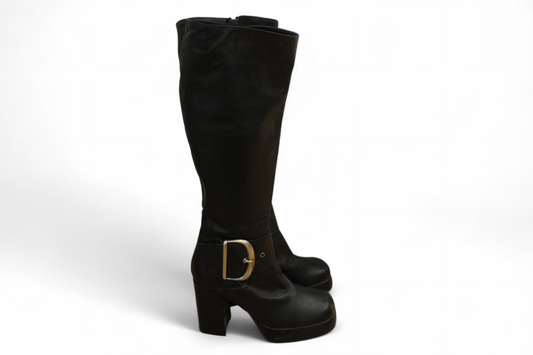 Don Donna Boots 39 Black Leather, silver buckle, made in Italy, T