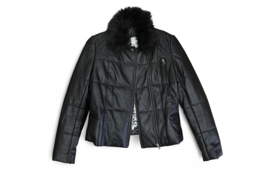 Jofama Jacket S Black Leather, Faux fur removable collar, B