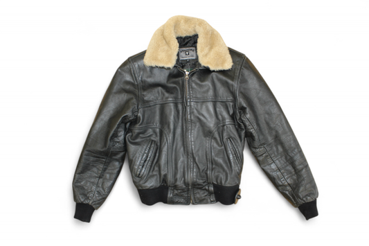 Vintage Jacket M Black Leather, Vesture, Removable collar, C