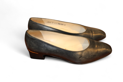 W - Vintage Bally Shoes Black Leather, Reduced (scuff), C