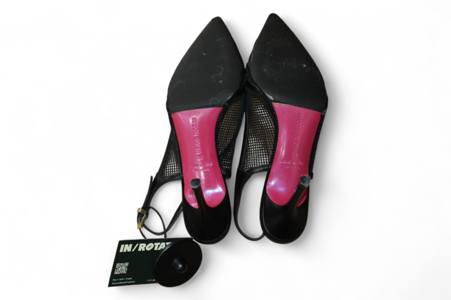 Luciano Padovano Kitten Heels, Black Leather, mesh panels, Size 38 (Mainzerstr)