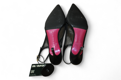 Luciano Padovano Kitten Heels, Black Leather, mesh panels, Size 38 (Mainzerstr)