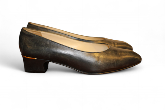 W - Vintage Bally Shoes Black Leather, Reduced (scuff), C