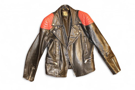 W - Vintage Jacket M/L Black and red Leather, Biker Moto, T
