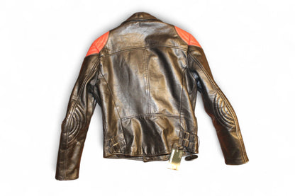 W - Vintage Jacket M/L Black and red Leather, Biker Moto, T