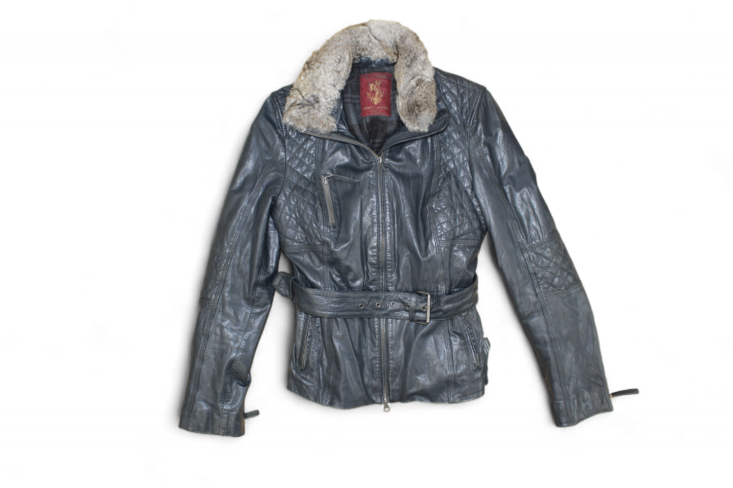 M - Vintage Jacket M Black Leather, Removable fur collar, Blaumax, B