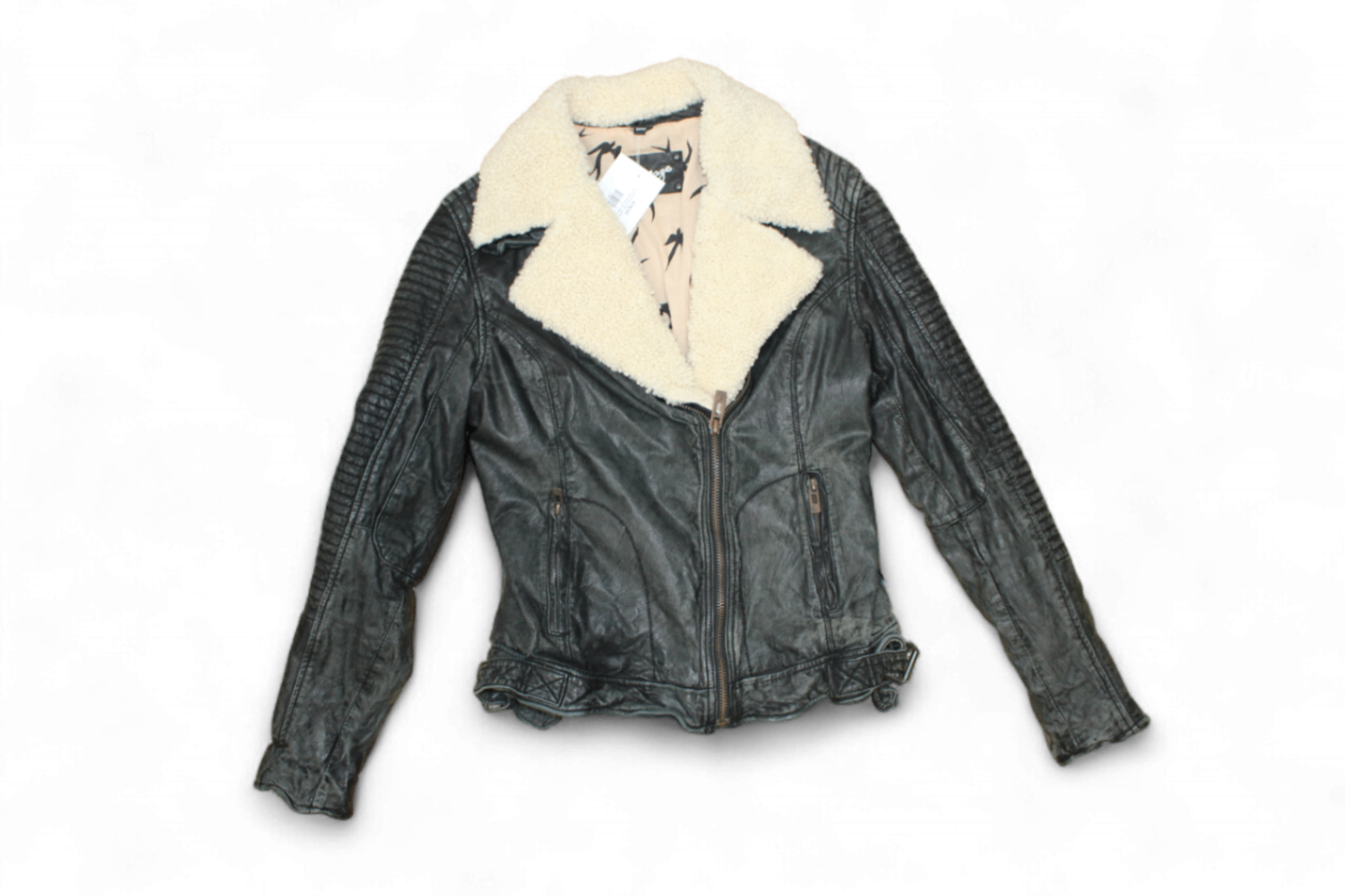 M - Maze Jacket M Black Leather, Biker, Removable fleece collar, Biker Moto, B