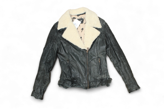 M - Maze Jacket M Black Leather, Biker, Removable fleece collar, Biker Moto, B