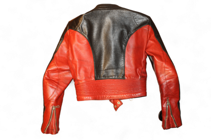 W - Vintage Jacket XS/S Black and red Leather, Moto biker, Harro, Se