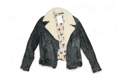 M - Maze Jacket M Black Leather, Biker, Removable fleece collar, Biker Moto, B