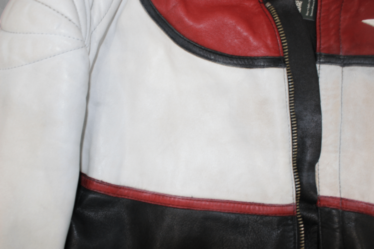M - Vintage Jacket L Black, white and red Leather, Middlechild, Reduced (white leather discoloured), B