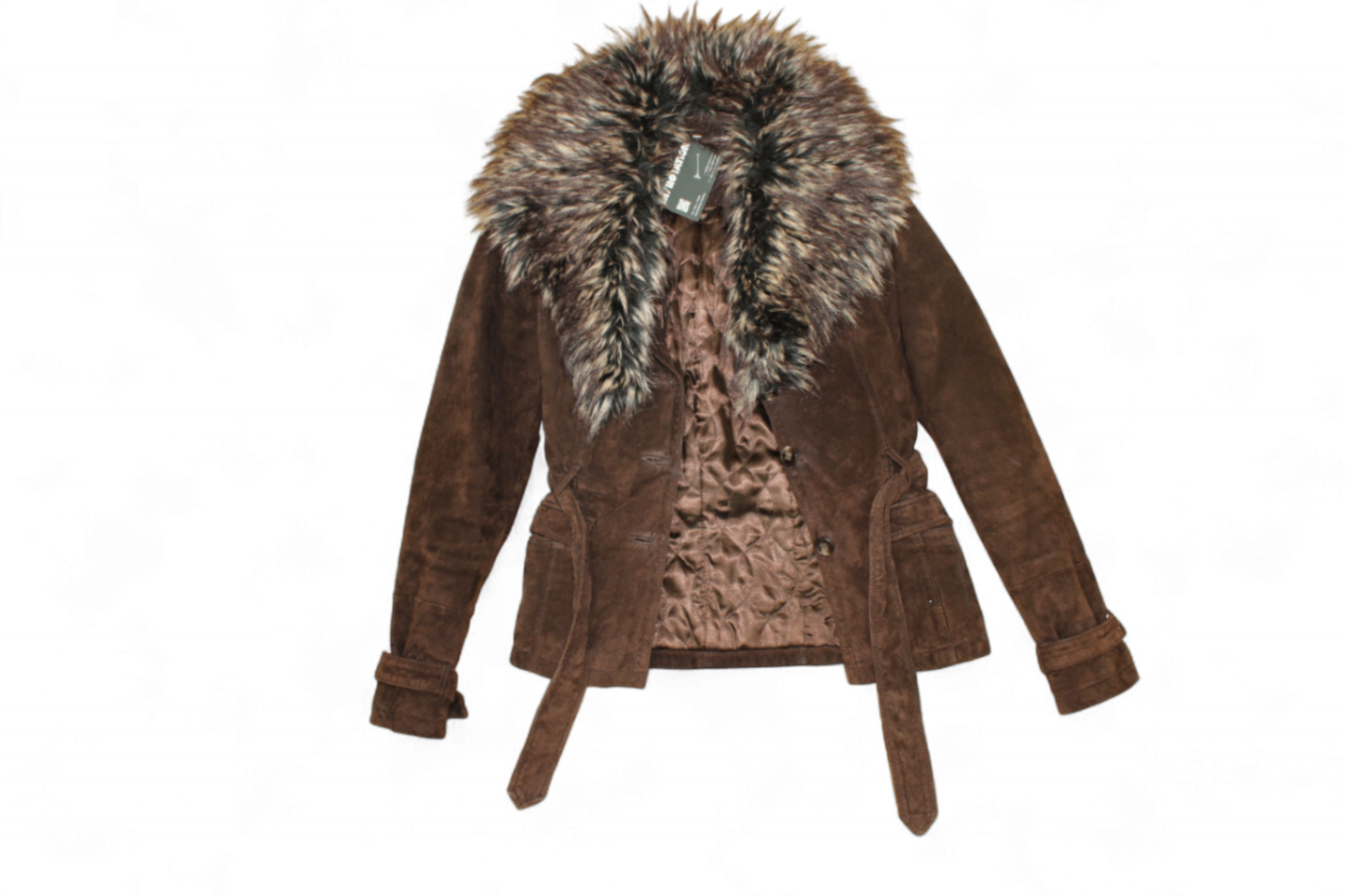 M - Yessica Jacket S Brown Genuine suede, Faux fur removable collar, B