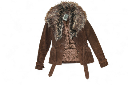 M - Yessica Jacket S Brown Genuine suede, Faux fur removable collar, B