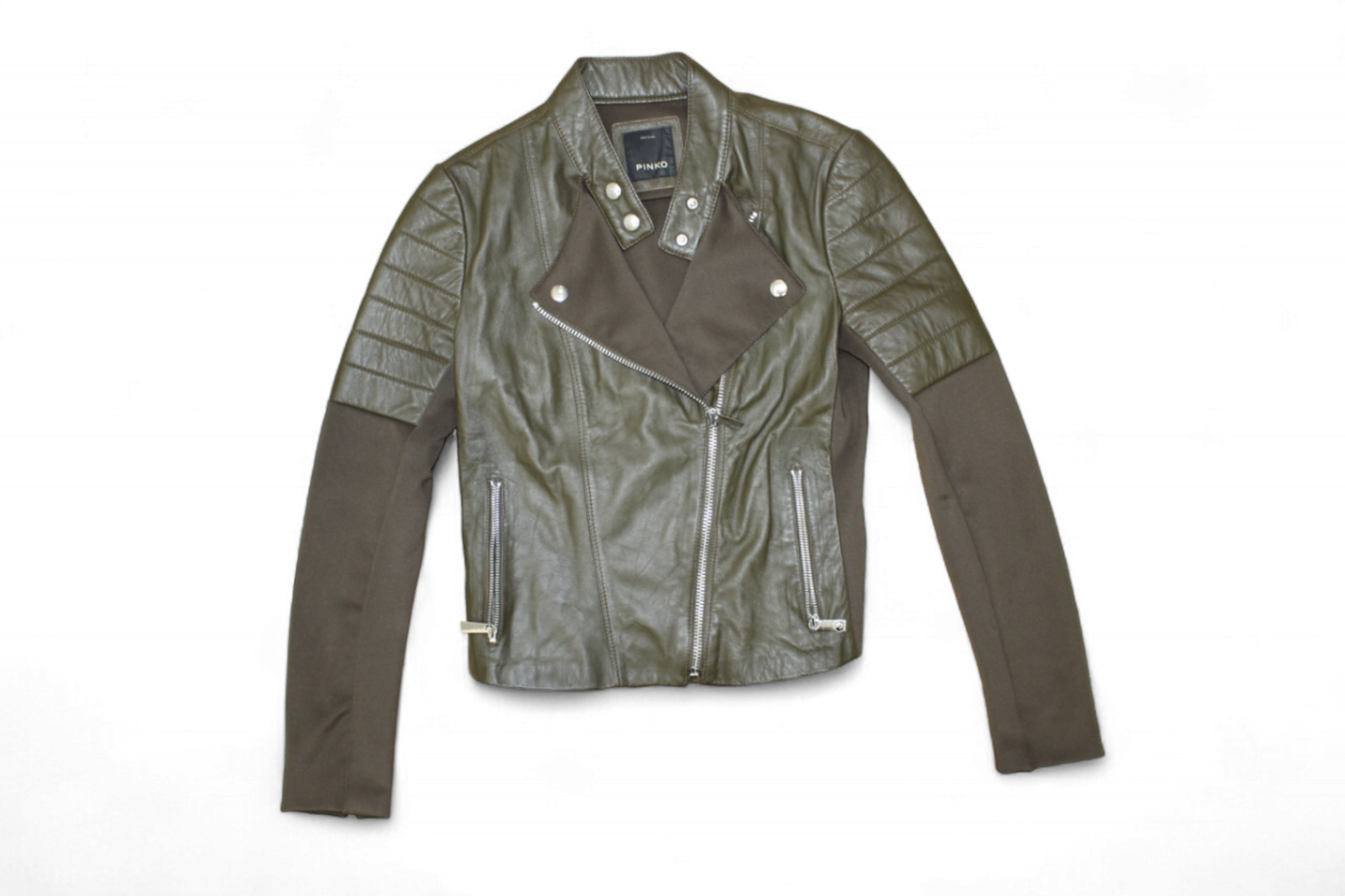 M - Pinko Jacket M Khaki Leather, Biker moto, B