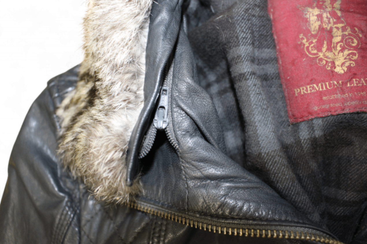 M - Vintage Jacket M Black Leather, Removable fur collar, Blaumax, B