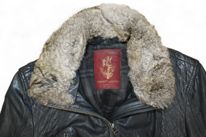 M - Vintage Jacket M Black Leather, Removable fur collar, Blaumax, B