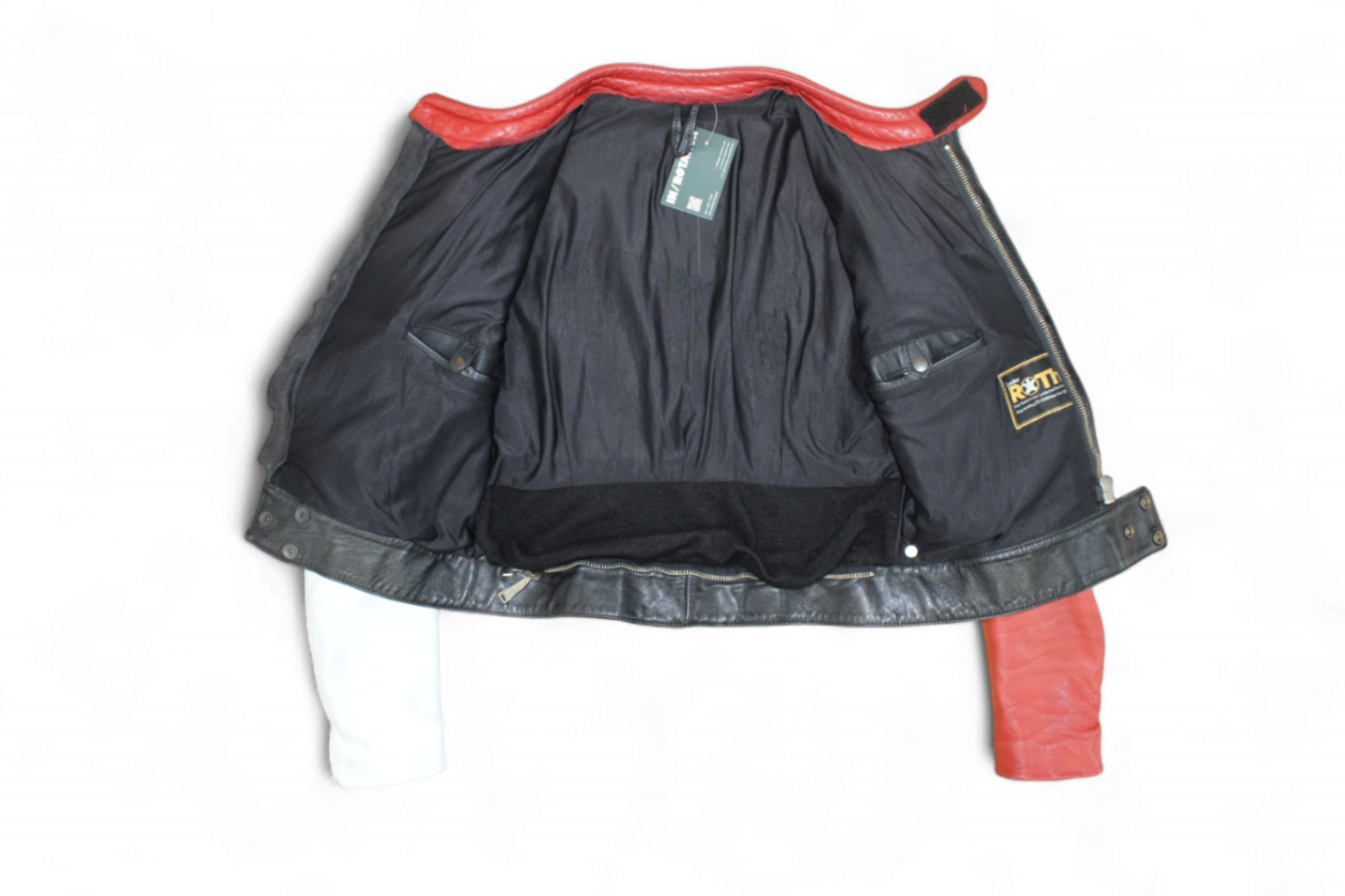 M - Vintage Jacket L Black, white and red Leather, Middlechild, Reduced (white leather discoloured), B