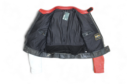 M - Vintage Jacket L Black, white and red Leather, Middlechild, Reduced (white leather discoloured), B