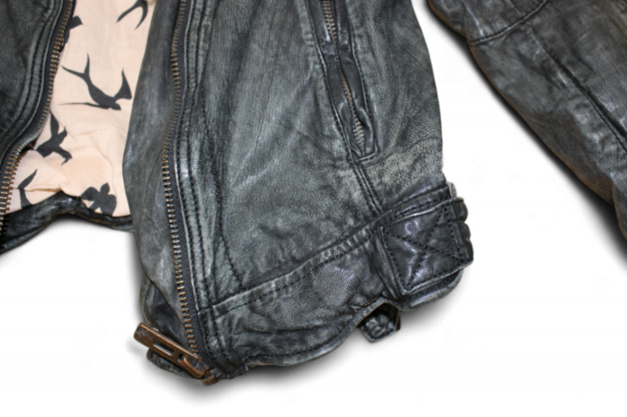 M - Maze Jacket M Black Leather, Biker, Removable fleece collar, Biker Moto, B
