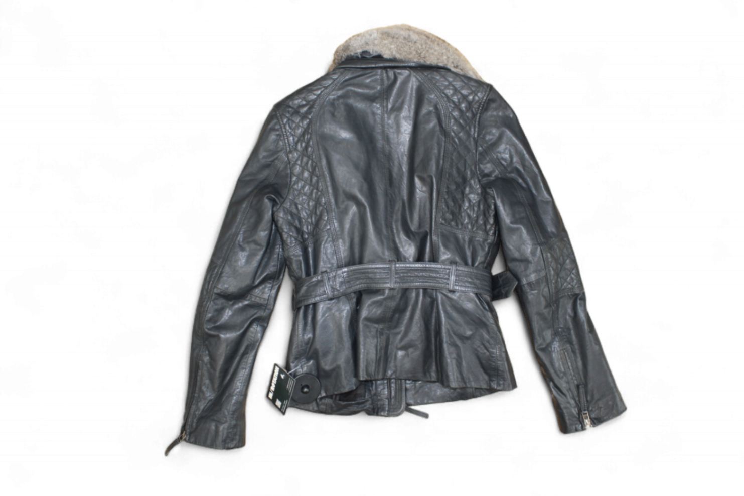 M - Vintage Jacket M Black Leather, Removable fur collar, Blaumax, B