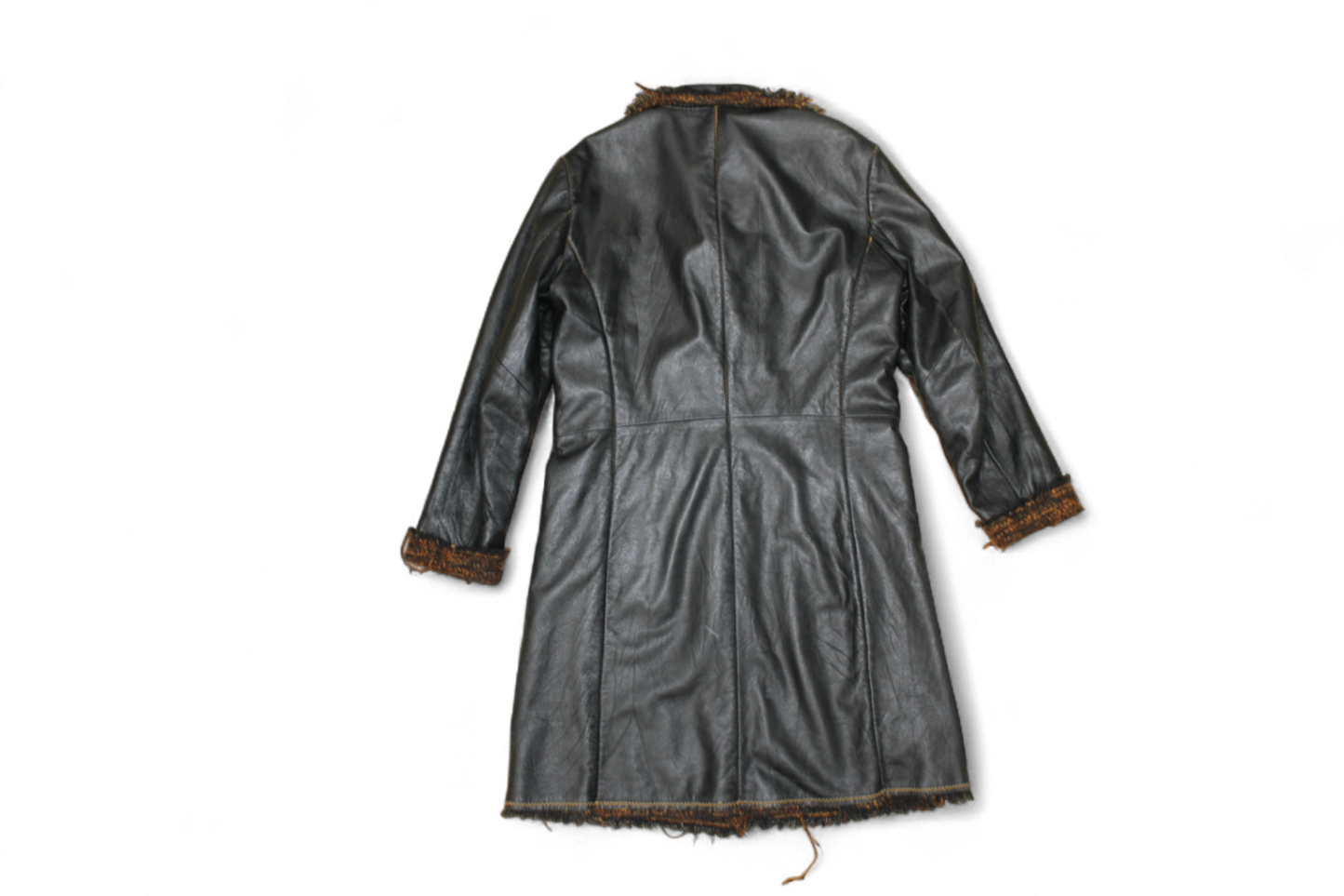 M - Vintage Coat M/L Black Leather, Tweed lining, Leonardo, T