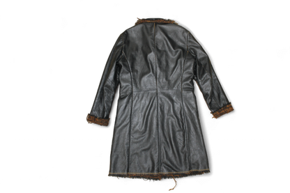 M - Vintage Coat M/L Black Leather, Tweed lining, Leonardo, T