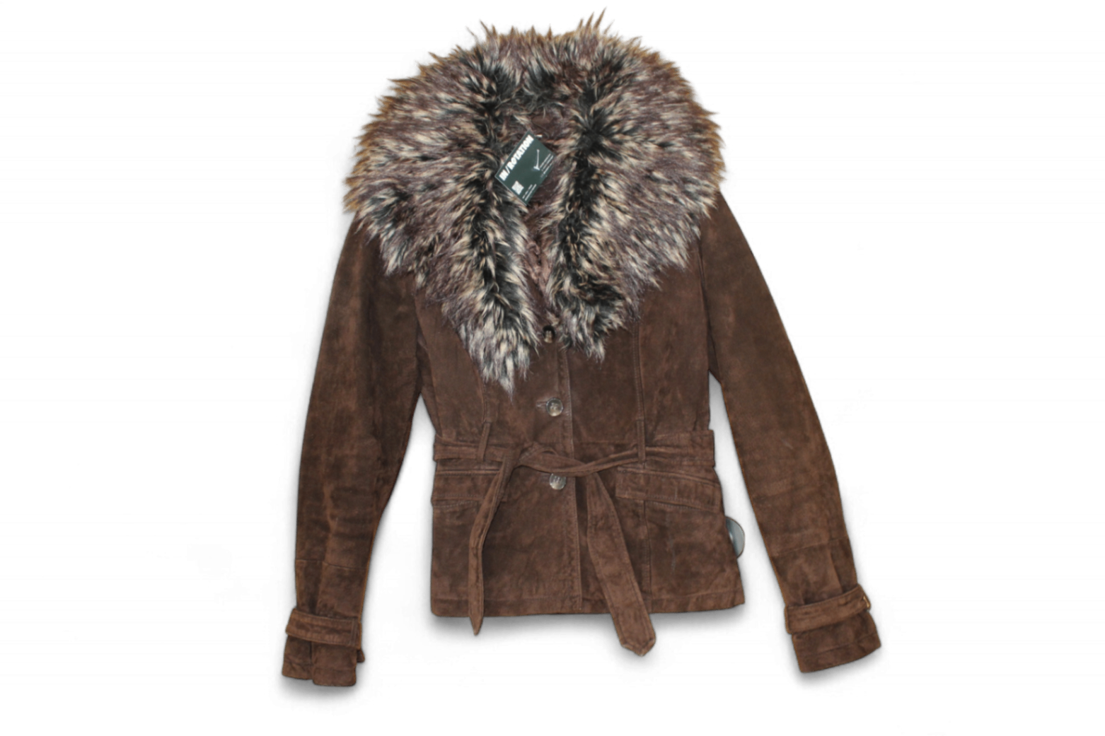 M - Yessica Jacket S Brown Genuine suede, Faux fur removable collar, B