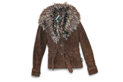 M - Yessica Jacket S Brown Genuine suede, Faux fur removable collar, B