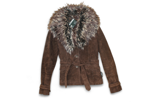 M - Yessica Jacket S Brown Genuine suede, Faux fur removable collar, B