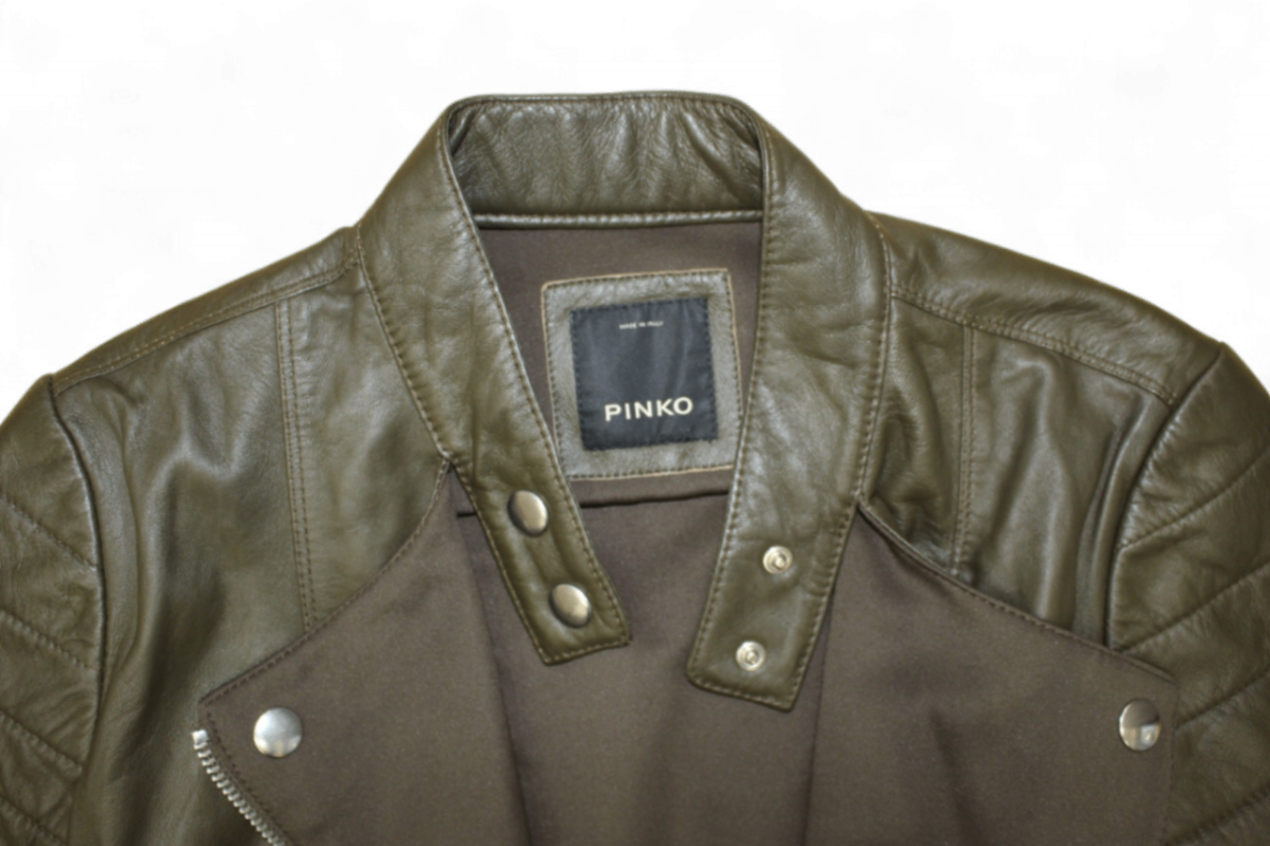 M - Pinko Jacket M Khaki Leather, Biker moto, B