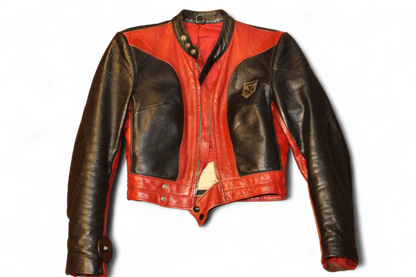 W - Vintage Jacket XS/S Black and red Leather, Moto biker, Harro, Se