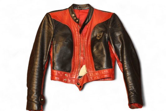 W - Vintage Jacket XS/S Black and red Leather, Moto biker, Harro, Se
